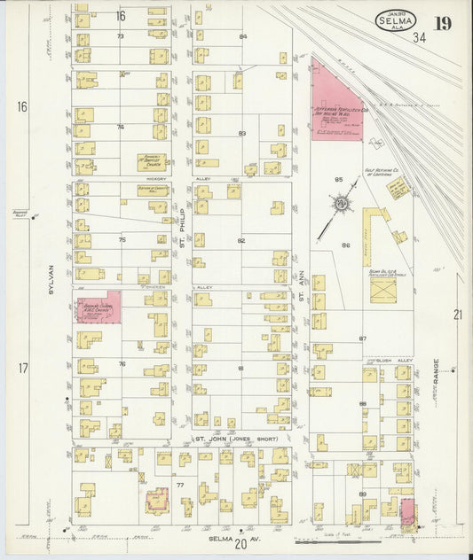 Sanborn Fire Insurance Map from Selma, Dallas County, Alabama (1913), Sheet #0019 - Historic Sanborn Fire Insurance Map Print, vintage old map wall art, antique decor, genealogy gift, Alabama Alabama map