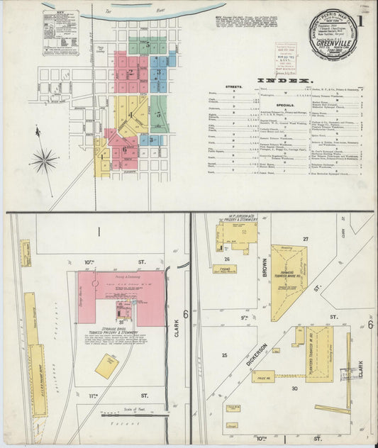 Sanborn Fire Insurance Map from Greenville, Pitt County, North Carolina (1900), Sheet #0001 - Historic Sanborn Fire Insurance Map Print, vintage old map wall art, antique decor, genealogy gift, North Carolina North Carolina map