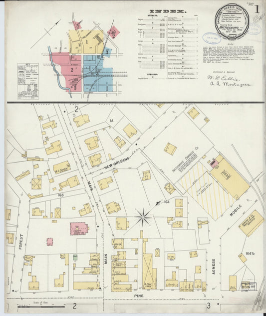 Sanborn Fire Insurance Map from Hattiesburg, Forrest County, Mississippi (1898), Sheet #0001 - Complete Map Set gallery image, historic Sanborn map, vintage wall art, Mississippi Mississippi