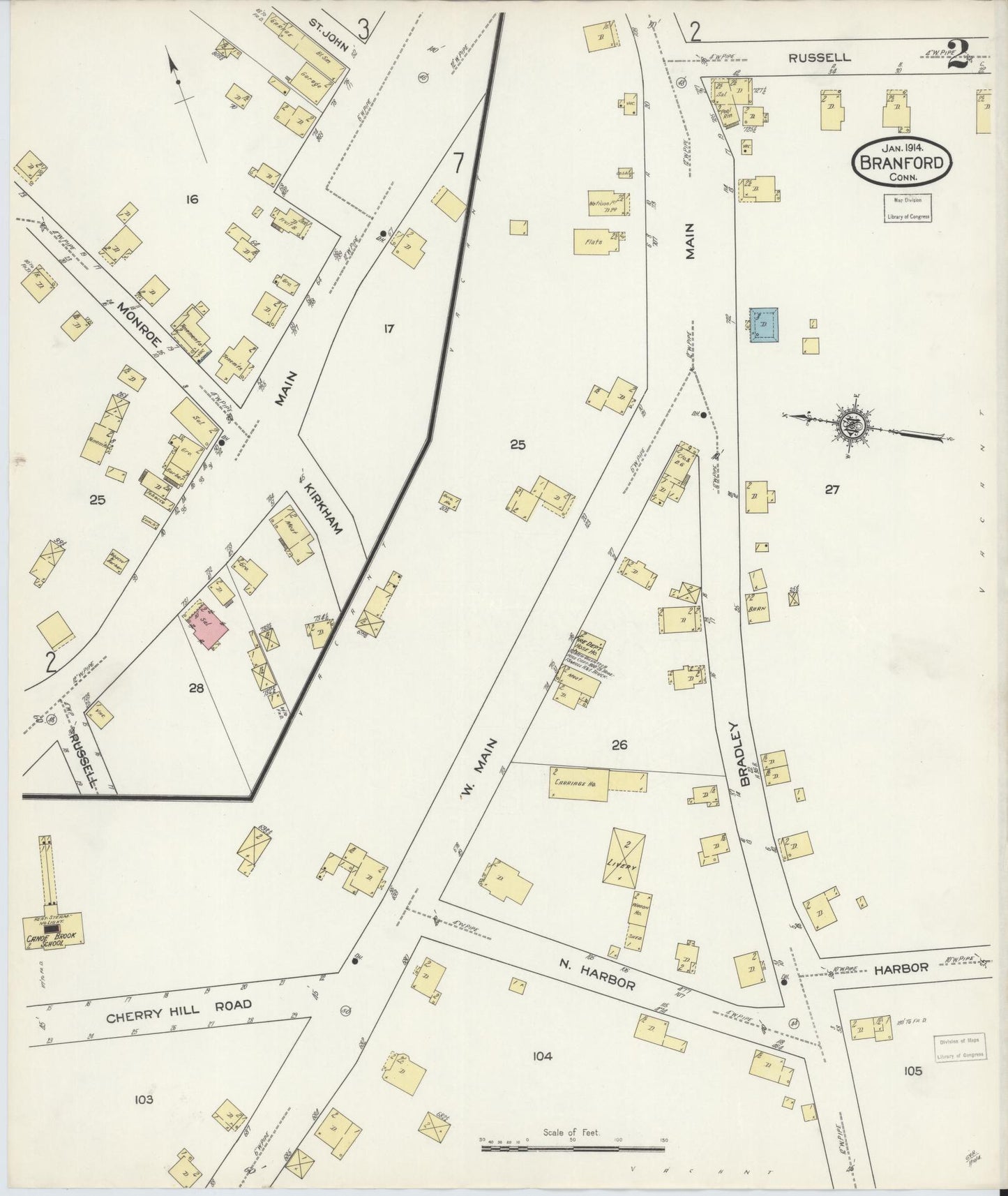 Sanborn Fire Insurance Map from Branford, New Haven County, Connecticut (1914), Sheet #0002 - Complete Map Set gallery image, historic Sanborn map, vintage wall art, Connecticut Connecticut