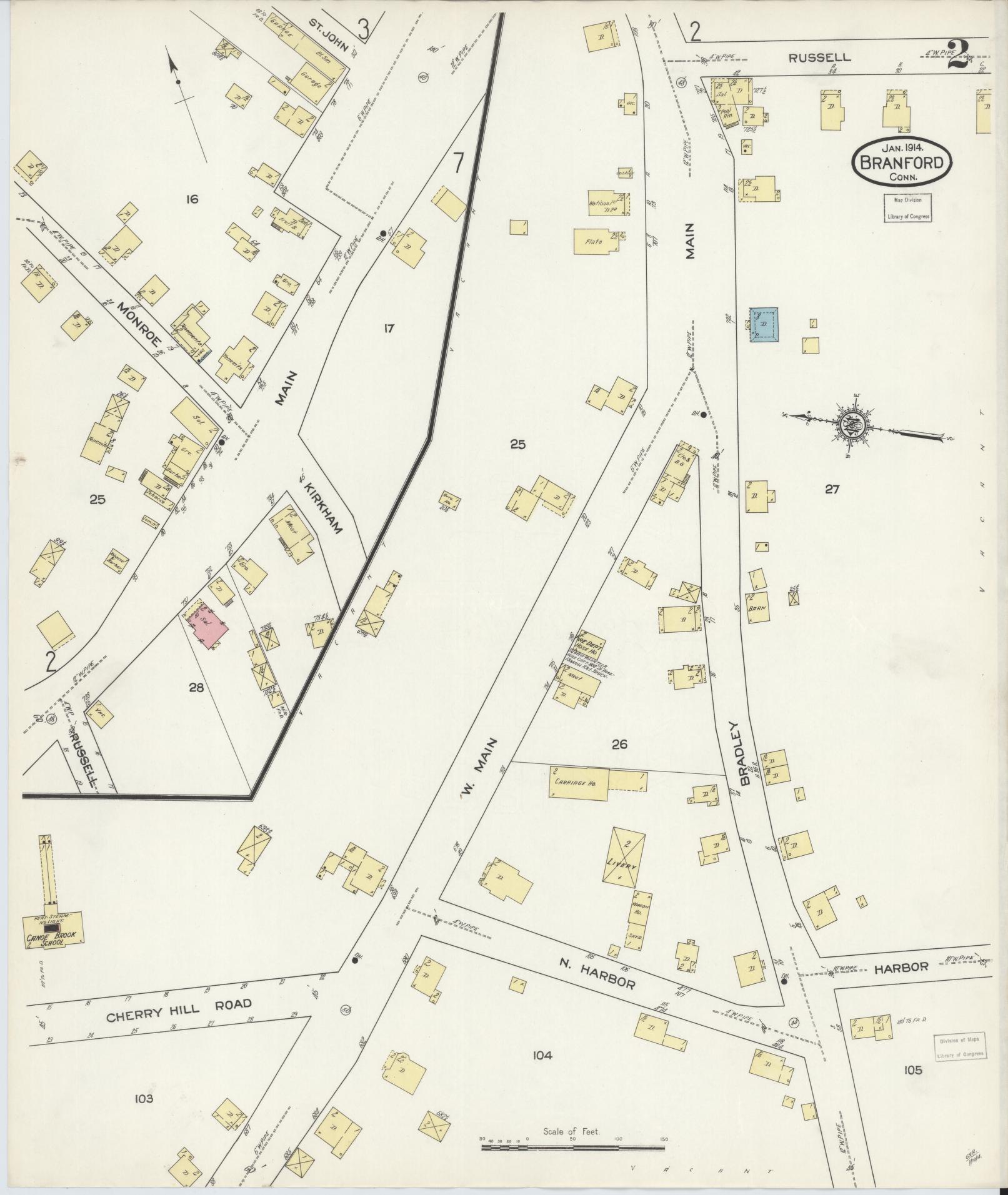 Sanborn Fire Insurance Map from Branford, New Haven County, Connecticut (1914), Sheet #0002 - Complete Map Set gallery image, historic Sanborn map, vintage wall art, Connecticut Connecticut