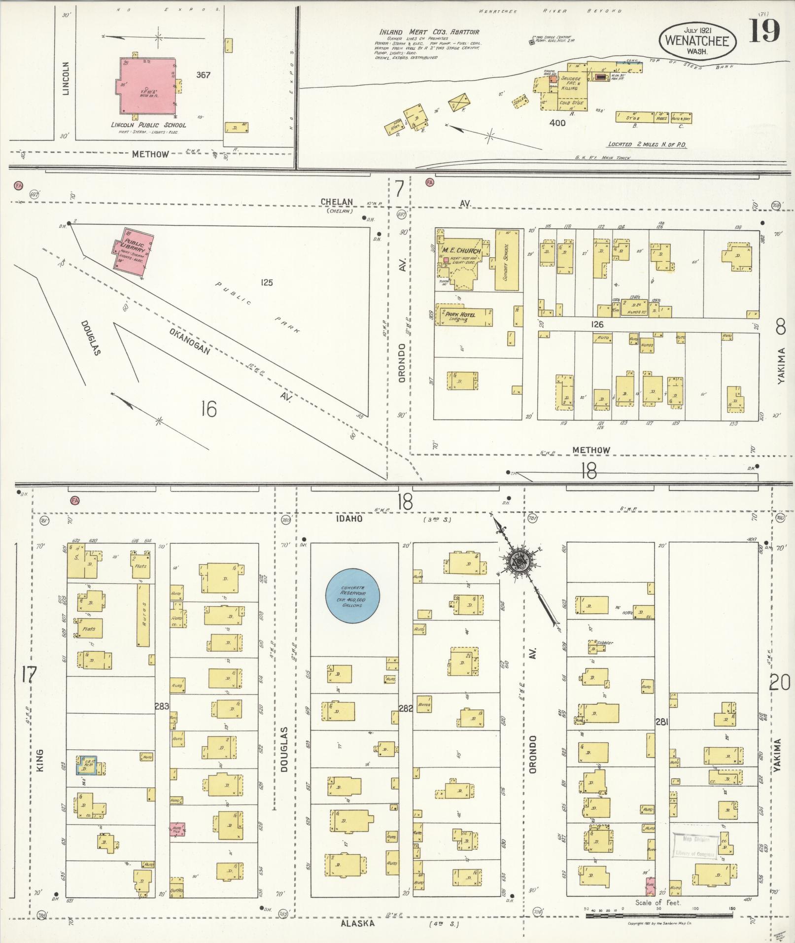 Sanborn Fire Insurance Map from Wenatchee, Chelan County, Washington (1921), Sheet #0019 - Complete Map Set gallery image, historic Sanborn map, vintage wall art, Washington Washington