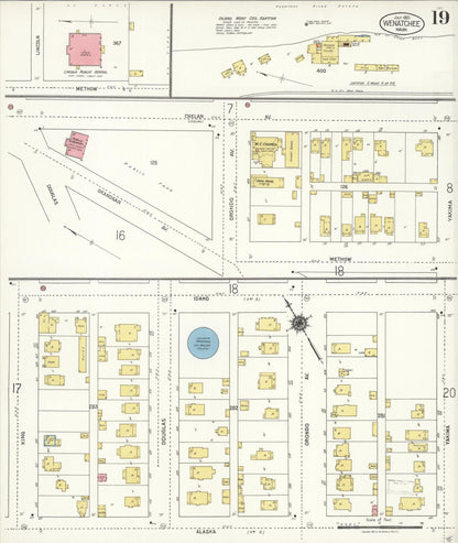 Sanborn Fire Insurance Map from Wenatchee, Chelan County, Washington (1921), Sheet #0019 - Complete Map Set gallery image, historic Sanborn map, vintage wall art, Washington Washington