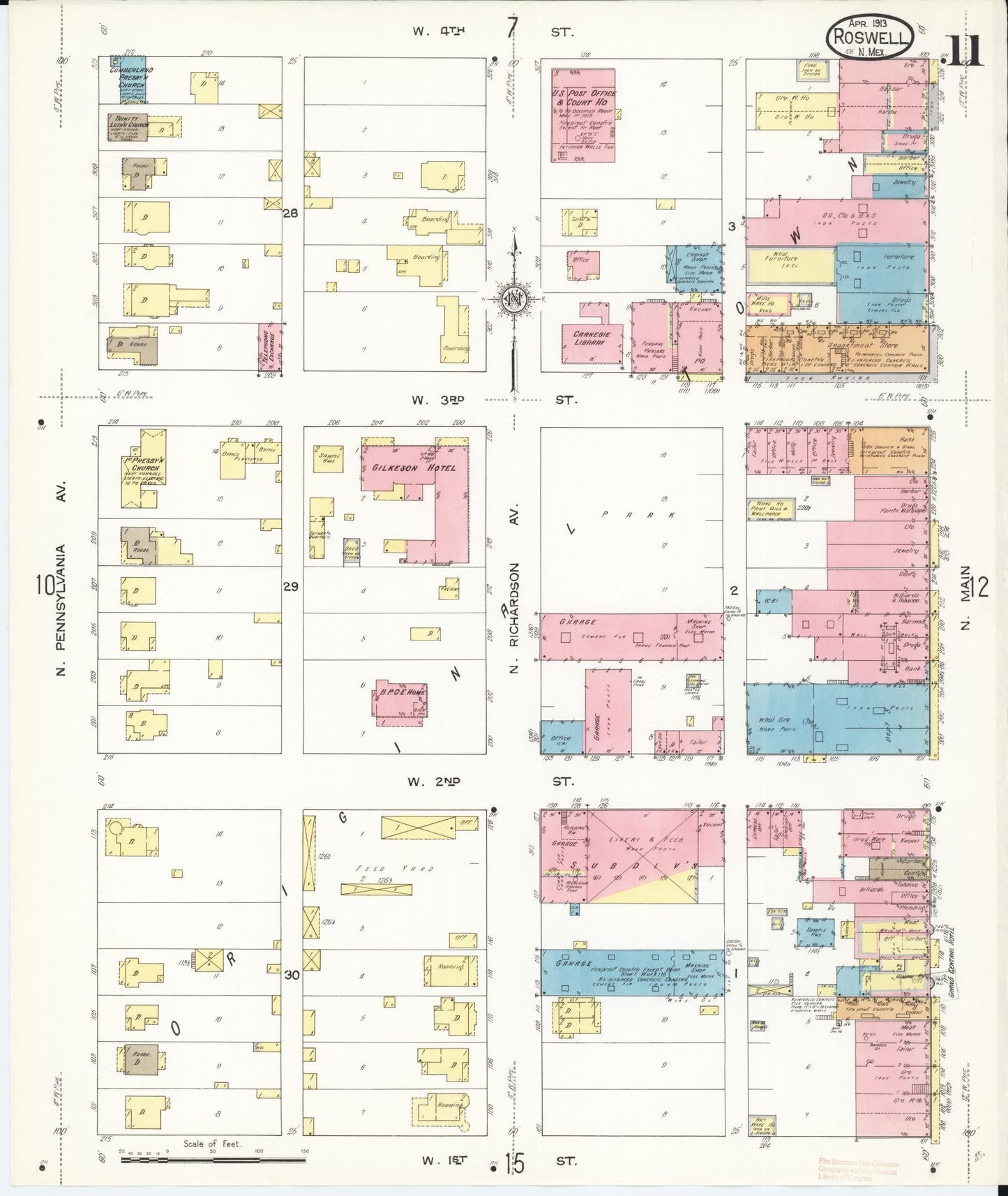 Sanborn Fire Insurance Map from Roswell, Chaves County, New Mexico (1913), Sheet #0011 - Complete Map Set gallery image, historic Sanborn map, vintage wall art, New Mexico New Mexico