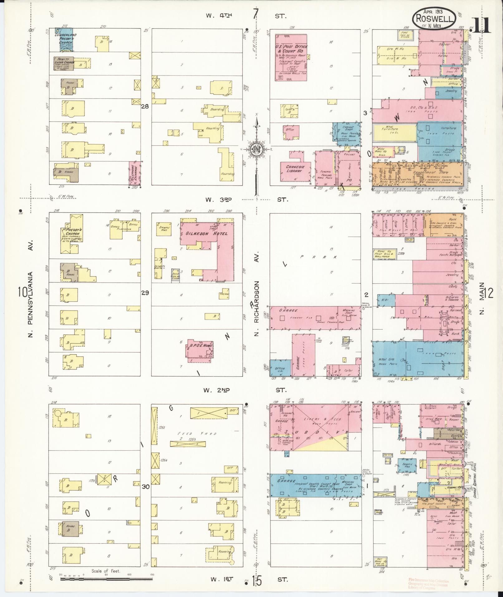 Sanborn Fire Insurance Map from Roswell, Chaves County, New Mexico (1913), Sheet #0011 - Complete Map Set gallery image, historic Sanborn map, vintage wall art, New Mexico New Mexico