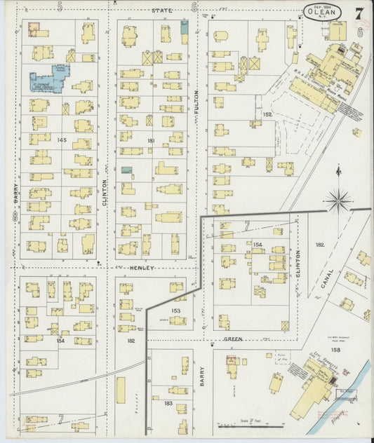 Sanborn Fire Insurance Map from Olean, Cattaraugus County, New York (1894), Sheet #0007 - Historic Sanborn Fire Insurance Map Print, vintage old map wall art, antique decor, genealogy gift, New York New York map