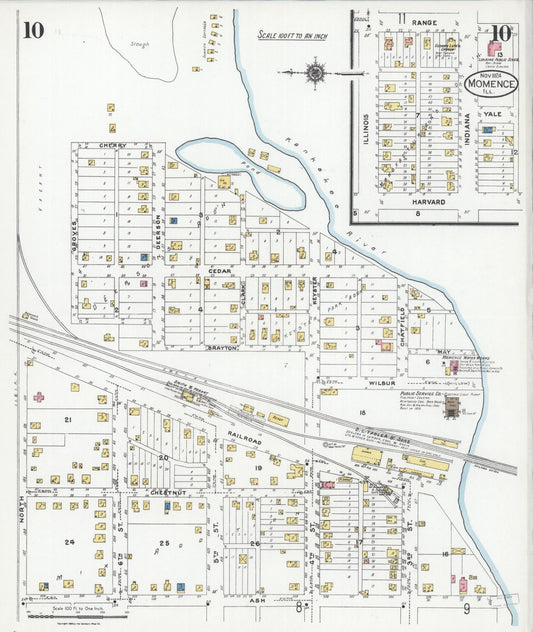 Sanborn Fire Insurance Map from Momence, Kankakee County, Illinois (1924), Sheet #0010 - Historic Sanborn Fire Insurance Map Print, vintage old map wall art, antique decor, genealogy gift, Illinois Illinois map