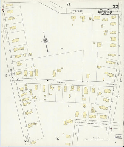 Sanborn Fire Insurance Map from Greenfield, Franklin County, Massachusetts (1914), Sheet #0022 - Historic Sanborn Fire Insurance Map Print, vintage old map wall art, antique decor, genealogy gift, Massachusetts Massachusetts map