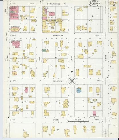Sanborn Fire Insurance Map from Fenton, Genesee County, Michigan (1908), Sheet #0007 - Complete Map Set gallery image, historic Sanborn map, vintage wall art, Michigan Michigan