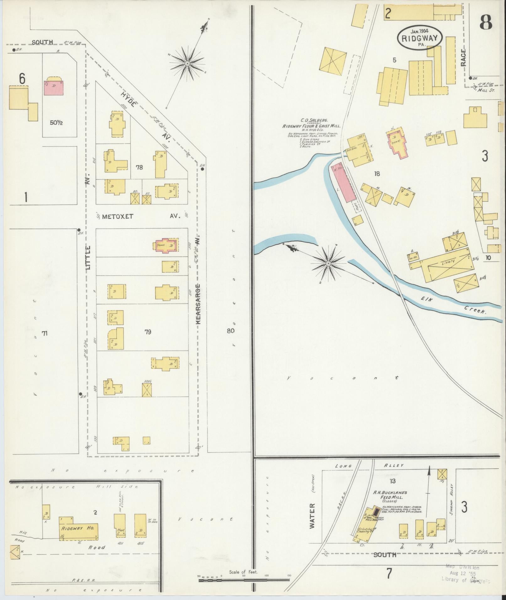 Sanborn Fire Insurance Map from Ridgway, Elk County, Pennsylvania (1904), Sheet #0008 - Complete Map Set gallery image, historic Sanborn map, vintage wall art, Pennsylvania Pennsylvania