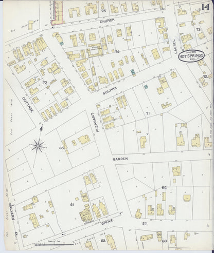 Sanborn Fire Insurance Map from Hot Springs, Garland County, Arkansas (1892), Sheet #0014 - Complete Map Set gallery image, historic Sanborn map, vintage wall art, Arkansas Arkansas