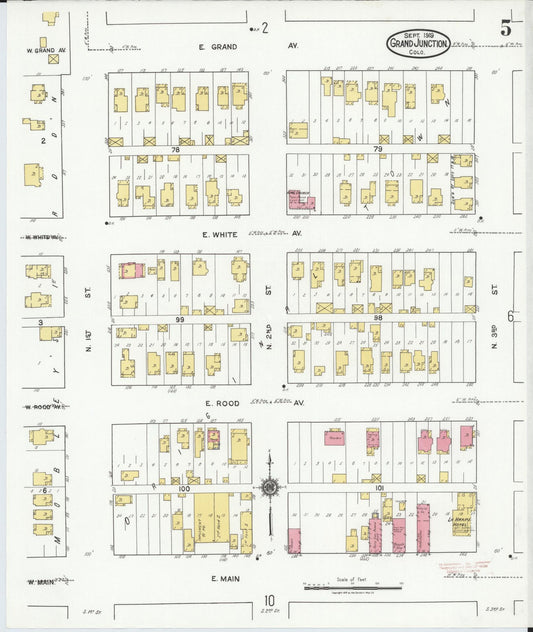 Sanborn Fire Insurance Map from Grand Junction, Mesa County, Colorado (1919), Sheet #0005 - Historic Sanborn Fire Insurance Map Print, vintage old map wall art, antique decor, genealogy gift, Colorado Colorado map