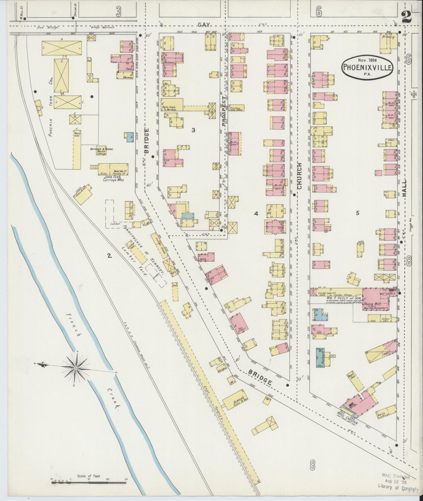 Sanborn Fire Insurance Map from Phoenixville, Chester County, Pennsylvania (1894), Sheet #0002 - Complete Map Set gallery image, historic Sanborn map, vintage wall art, Pennsylvania Pennsylvania