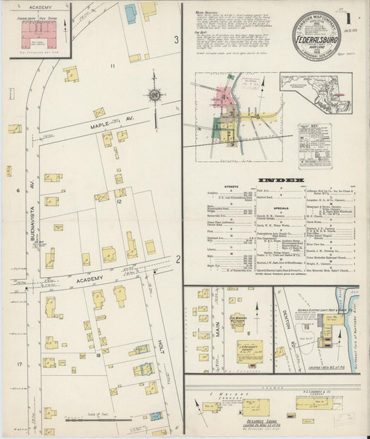 Sanborn Fire Insurance Map from Federalsburg, Caroline County, Maryland (1915), Sheet #0001 - Historic Sanborn Fire Insurance Map Print, vintage old map wall art, antique decor, genealogy gift, Maryland Maryland map