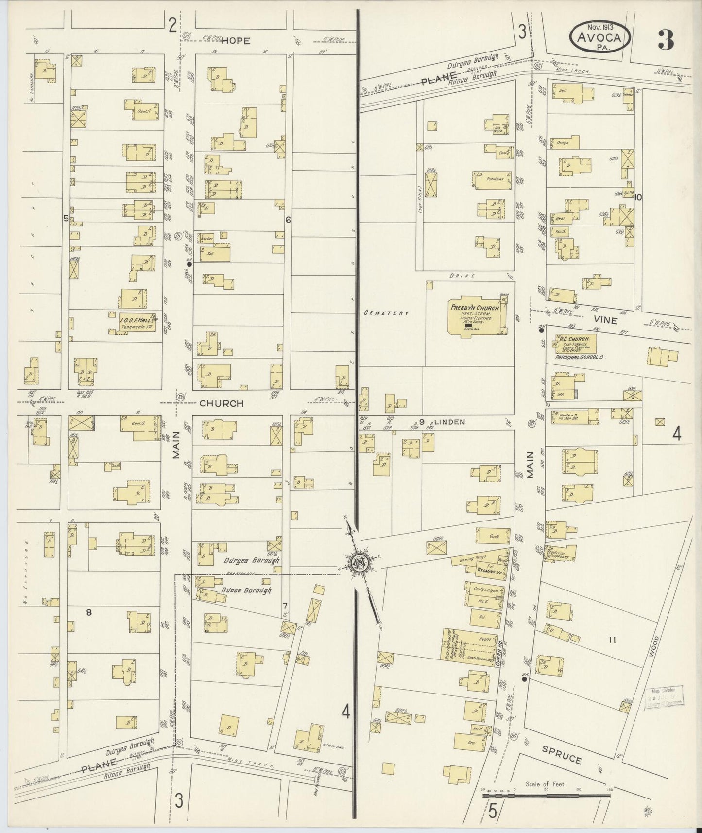Sanborn Fire Insurance Map from Avoca, Luzerne County, Pennsylvania (1913), Sheet #0003 - Historic Sanborn Fire Insurance Map Print, vintage old map wall art, antique decor, genealogy gift, Pennsylvania Pennsylvania map