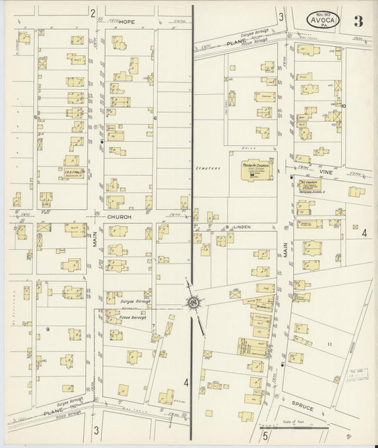 Sanborn Fire Insurance Map from Avoca, Luzerne County, Pennsylvania (1913), Sheet #0003 - Historic Sanborn Fire Insurance Map Print, vintage old map wall art, antique decor, genealogy gift, Pennsylvania Pennsylvania map