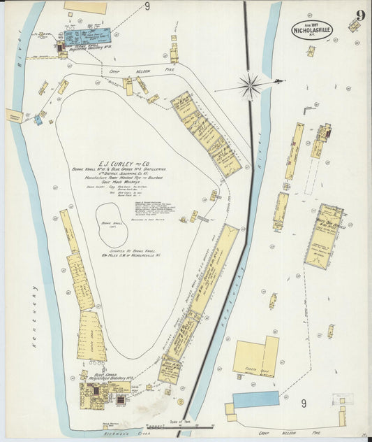 Sanborn Fire Insurance Map from Nicholasville, Jessamine County, Kentucky (1897), Sheet #0009 - Historic Sanborn Fire Insurance Map Print, vintage old map wall art, antique decor, genealogy gift, Kentucky Kentucky map