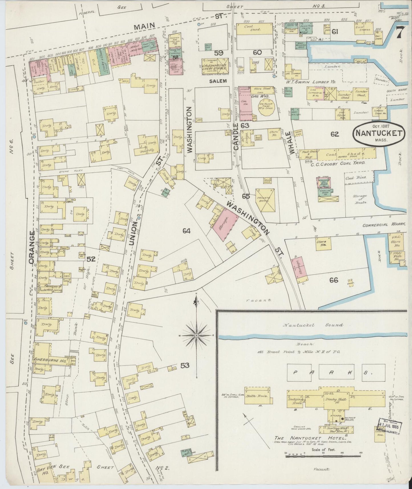 Sanborn Fire Insurance Map from Nantucket, Nantucket County, Massachusetts (1887), Sheet #0007 - Complete Map Set gallery image, historic Sanborn map, vintage wall art, Massachusetts Massachusetts
