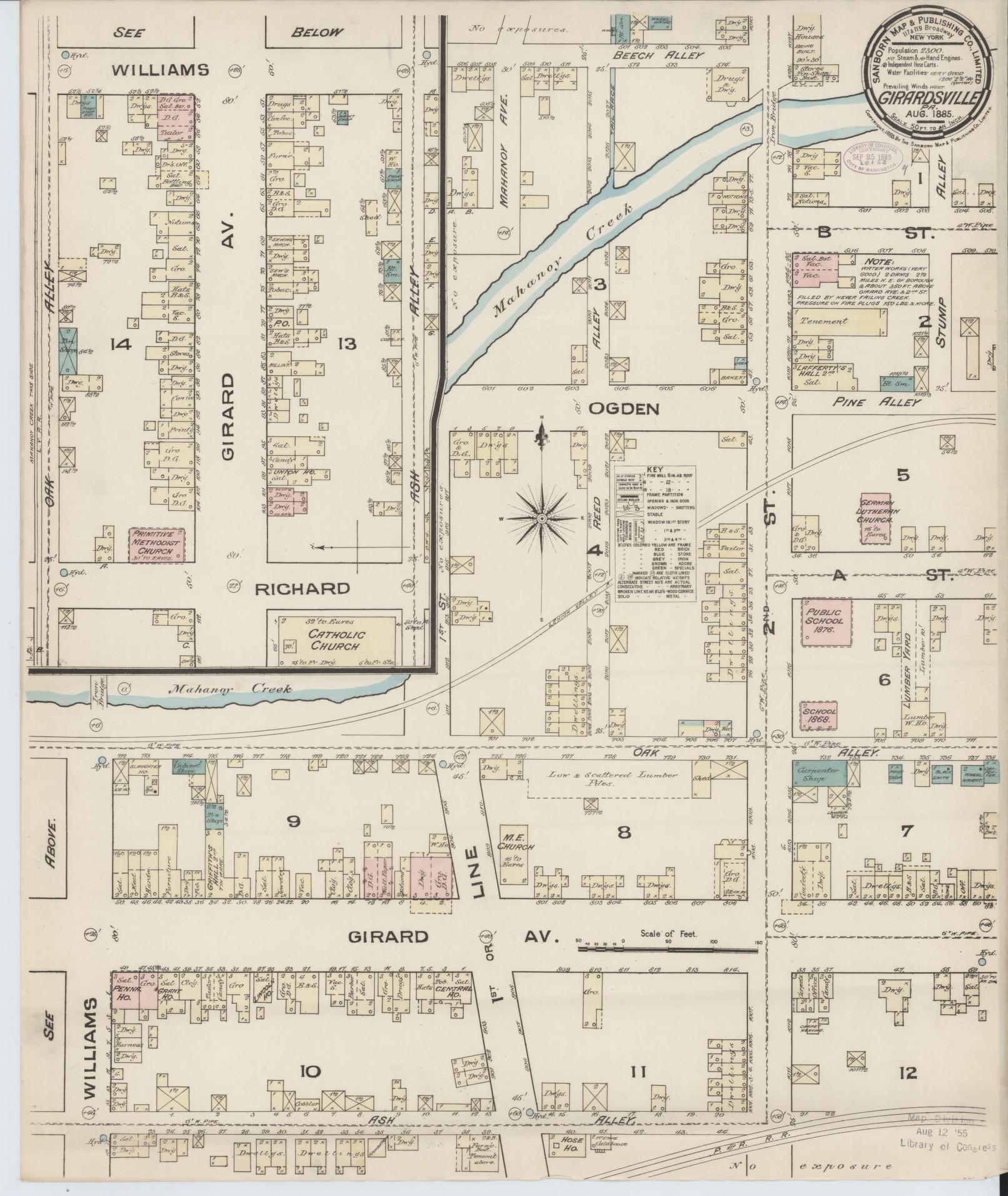 Sanborn Fire Insurance Map from Girardsville, Schuylkill County, Pennsylvania (1885), Sheet #0001 - Historic Sanborn Fire Insurance Map Print, vintage old map wall art, antique decor, genealogy gift, Pennsylvania Pennsylvania map