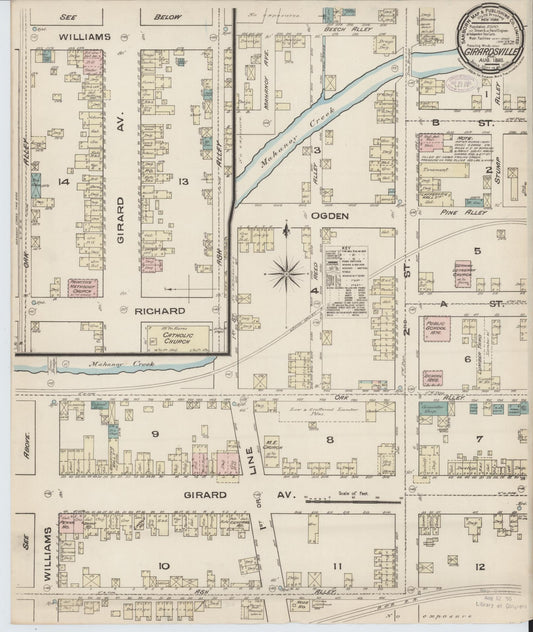 Sanborn Fire Insurance Map from Girardsville, Schuylkill County, Pennsylvania (1885), Sheet #0001 - Historic Sanborn Fire Insurance Map Print, vintage old map wall art, antique decor, genealogy gift, Pennsylvania Pennsylvania map