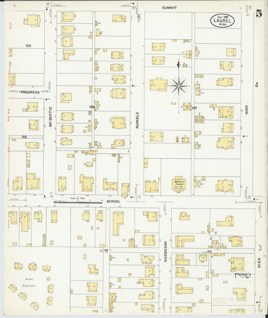 Sanborn Fire Insurance Map from Laurel, Jones County, Mississippi (1907), Sheet #0005 - Historic Sanborn Fire Insurance Map Print, vintage old map wall art, antique decor, genealogy gift, Mississippi Mississippi map
