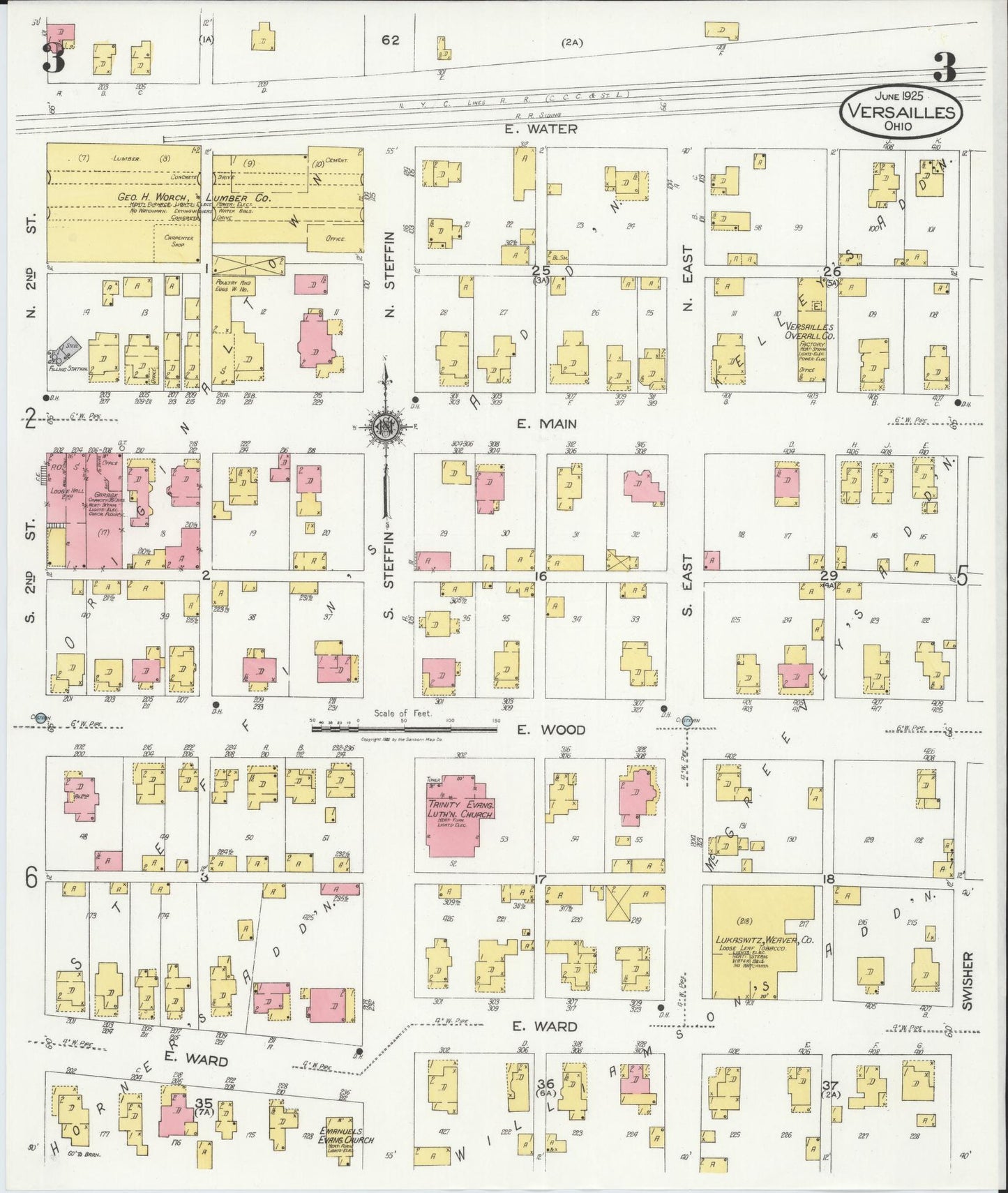 Sanborn Fire Insurance Map from Versailles, Darke County, Ohio (1925), Sheet #0003 - Complete Map Set gallery image, historic Sanborn map, vintage wall art, Ohio Ohio