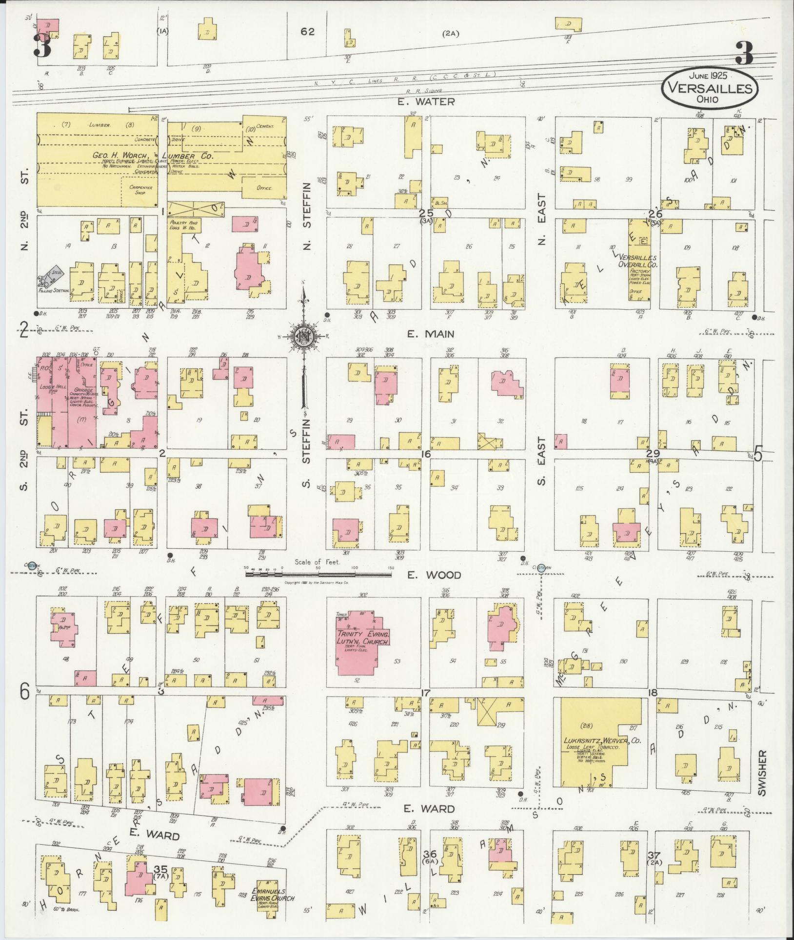 Sanborn Fire Insurance Map from Versailles, Darke County, Ohio (1925), Sheet #0003 - Complete Map Set gallery image, historic Sanborn map, vintage wall art, Ohio Ohio