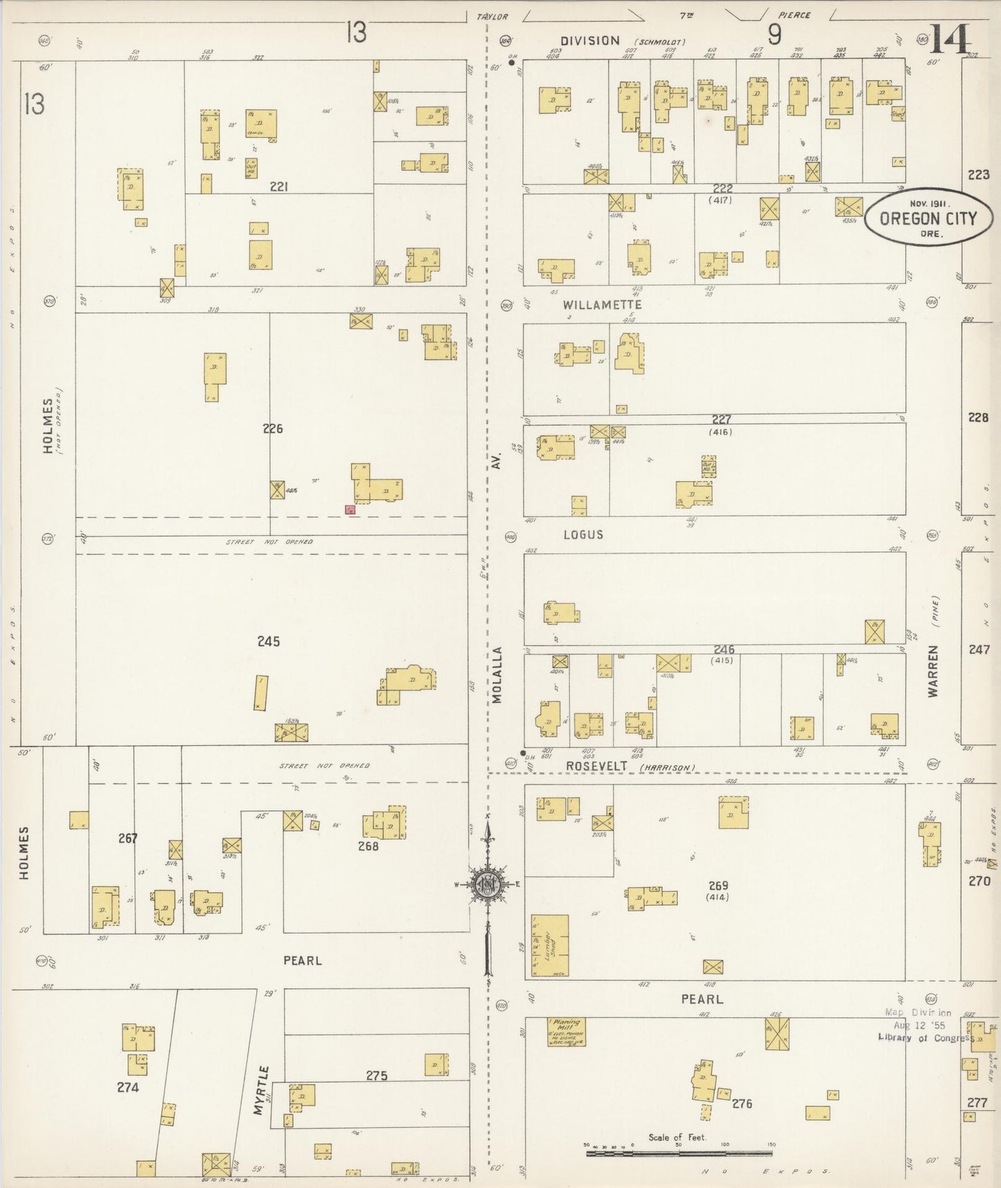 Sanborn Fire Insurance Map from Oregon City, Clackamas County, Oregon (1911), Sheet #0014 - Historic Sanborn Fire Insurance Map Print, vintage old map wall art, antique decor, genealogy gift, Oregon Oregon map