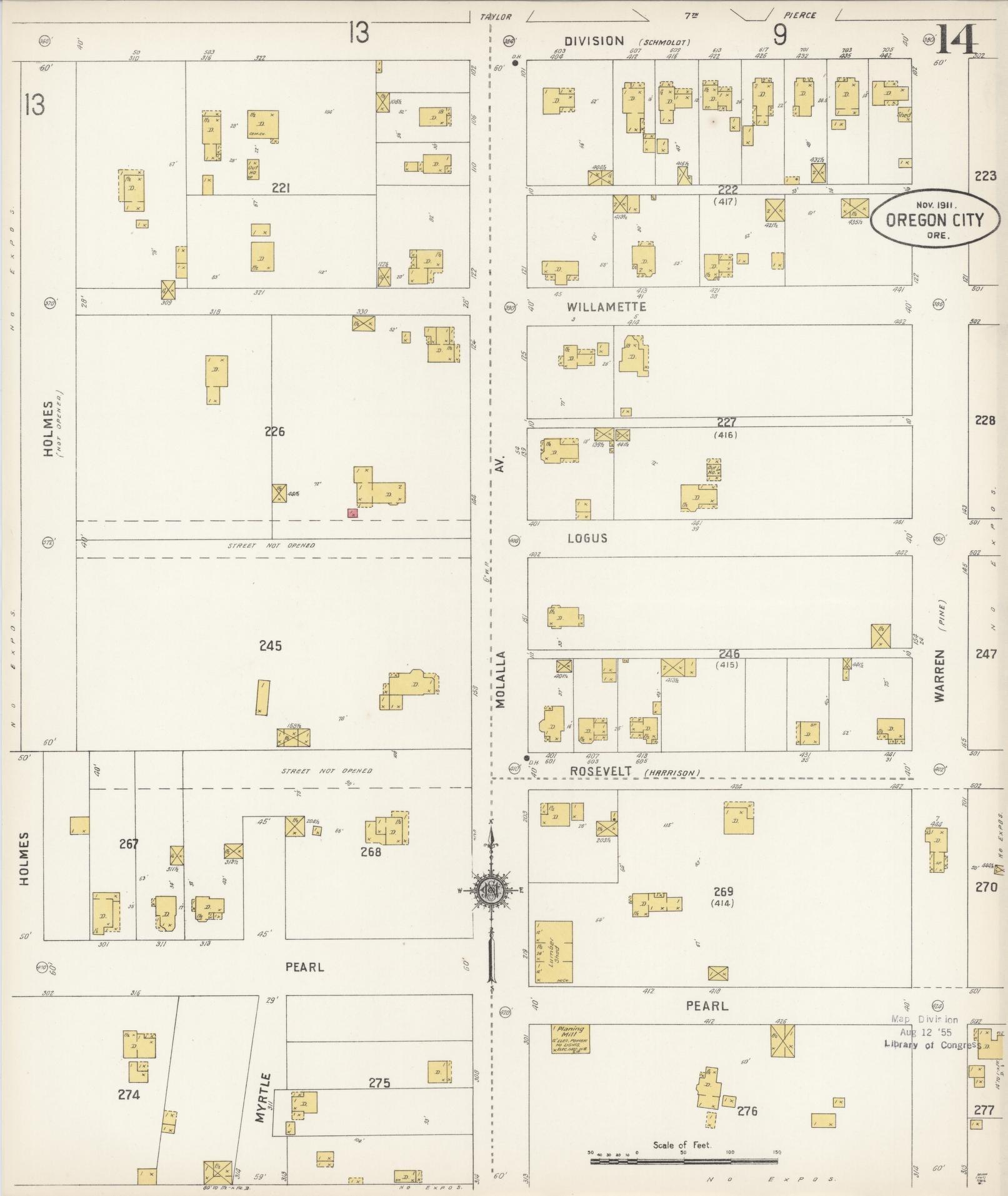 Sanborn Fire Insurance Map from Oregon City, Clackamas County, Oregon (1911), Sheet #0014 - Historic Sanborn Fire Insurance Map Print, vintage old map wall art, antique decor, genealogy gift, Oregon Oregon map