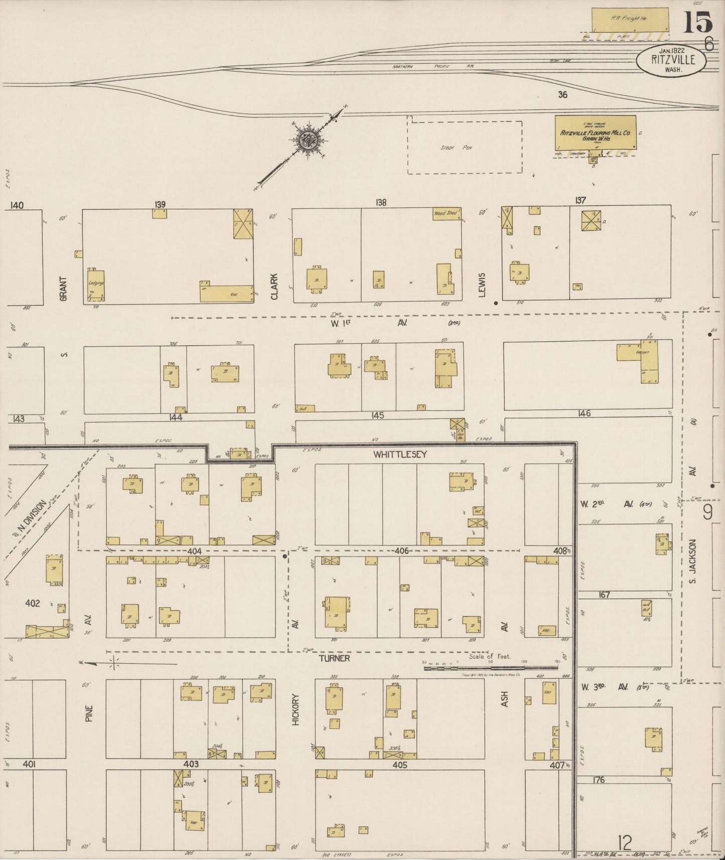 Sanborn Fire Insurance Map from Ritzville, Adams County, Washington (1922), Sheet #0015 - Complete Map Set gallery image, historic Sanborn map, vintage wall art, Washington Washington