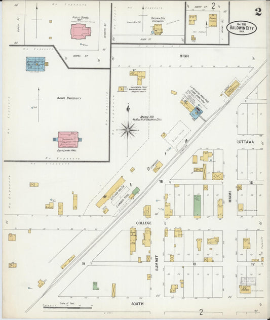 Sanborn Fire Insurance Map from Baldwin City, Douglas County, Kansas (1899), Sheet #0002 - Historic Sanborn Fire Insurance Map Print, vintage old map wall art, antique decor, genealogy gift, Kansas Kansas map
