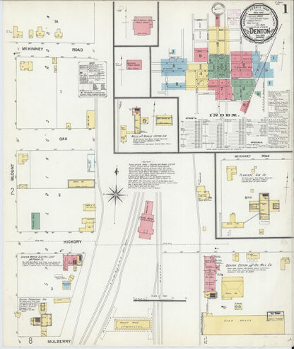 Sanborn Fire Insurance Map from Denton, Denton County, Texas (1901), Sheet #0001 - Complete Map Set gallery image, historic Sanborn map, vintage wall art, Texas Texas