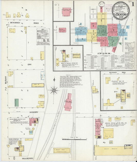 Sanborn Fire Insurance Map from Denton, Denton County, Texas (1901), Sheet #0001 - Complete Map Set gallery image, historic Sanborn map, vintage wall art, Texas Texas