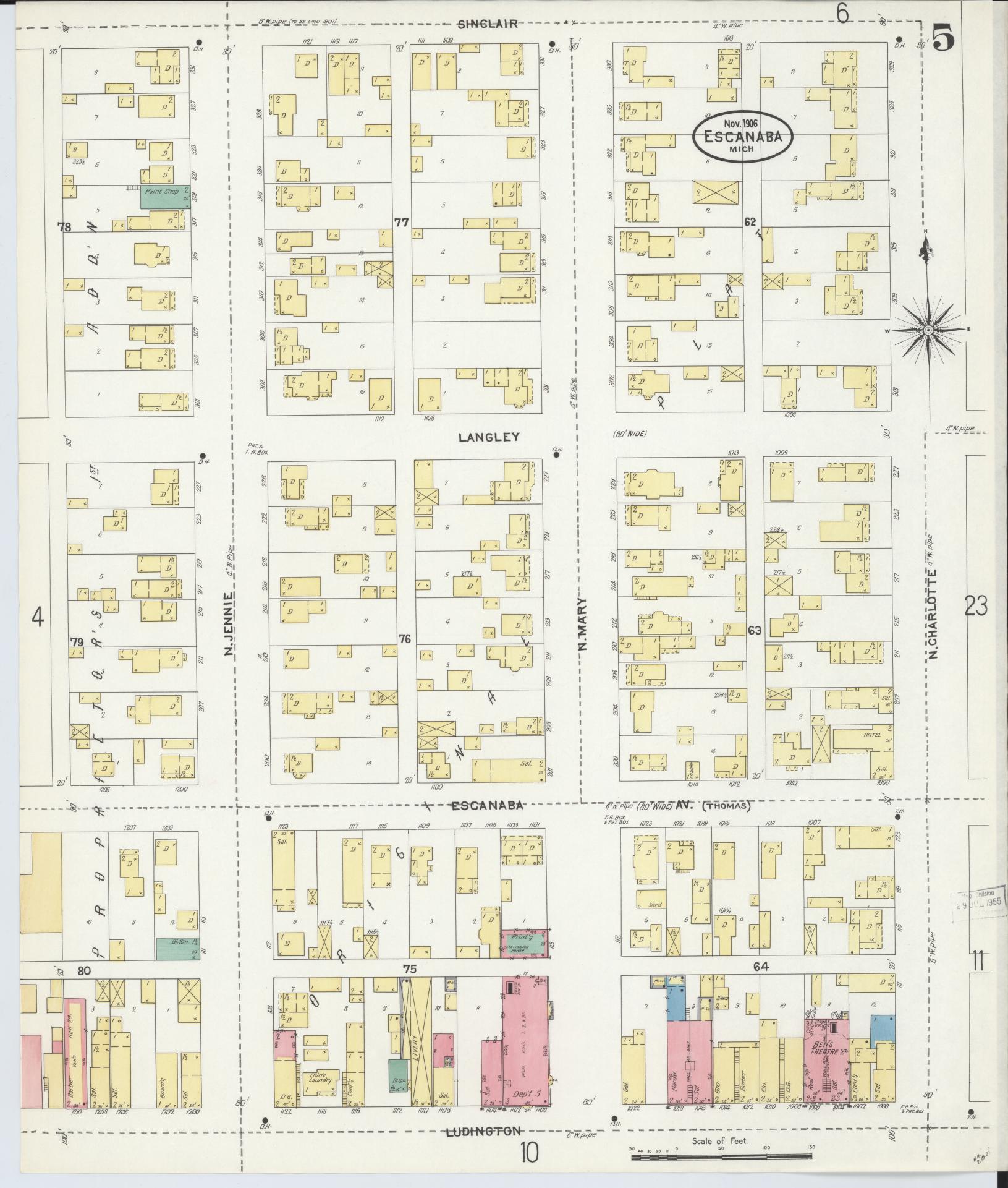 Sanborn Fire Insurance Map from Escanaba, Delta County, Michigan (1906), Sheet #0005 - Historic Sanborn Fire Insurance Map Print, vintage old map wall art, antique decor, genealogy gift, Michigan Michigan map