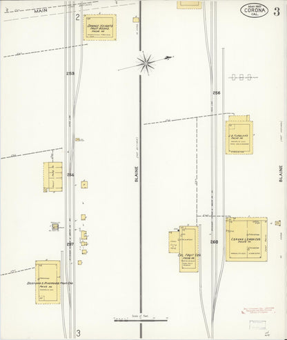 Sanborn Fire Insurance Map from Corona, Riverside County, California (1907), Sheet #0003 - Complete Map Set gallery image, historic Sanborn map, vintage wall art, California California