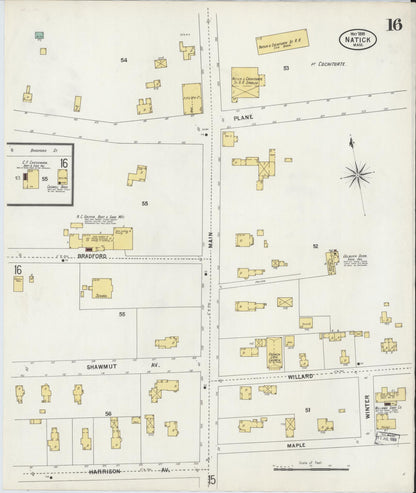 Sanborn Fire Insurance Map from Natick, Middlesex County, Massachusetts (1899), Sheet #0016 - Historic Sanborn Fire Insurance Map Print, vintage old map wall art, antique decor, genealogy gift, Massachusetts Massachusetts map
