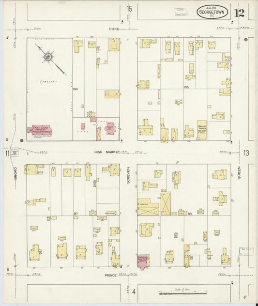 Sanborn Fire Insurance Map from Georgetown, Georgetown County, South Carolina (1913), Sheet #0012 - Historic Sanborn Fire Insurance Map Print, vintage old map wall art, antique decor, genealogy gift, South Carolina South Carolina map