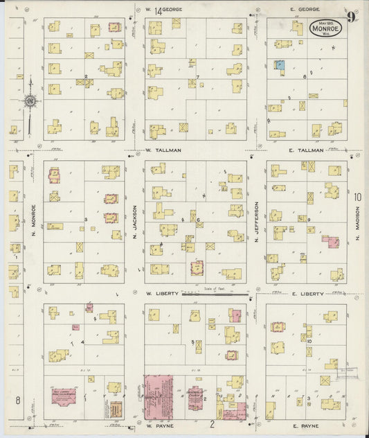 Sanborn Fire Insurance Map from Monroe, Green County, Wisconsin (1915), Sheet #0009 - Historic Sanborn Fire Insurance Map Print, vintage old map wall art, antique decor, genealogy gift, Wisconsin Wisconsin map