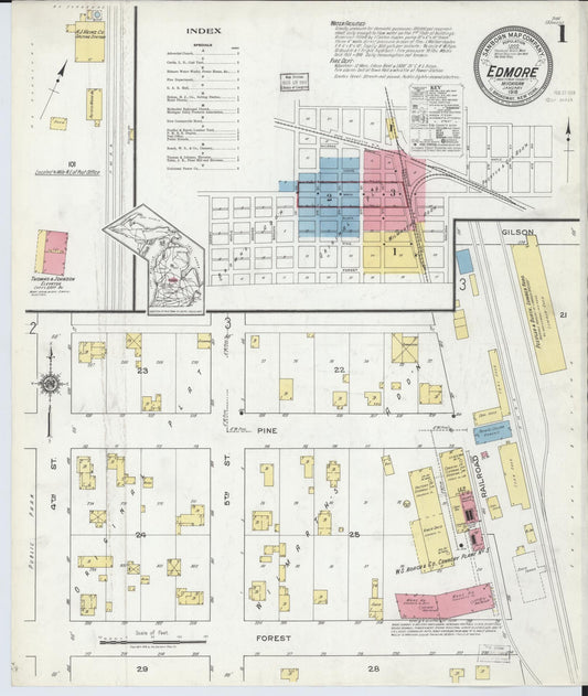 Sanborn Fire Insurance Map from Edmore, Montcalm County, Michigan (1918), Sheet #0001 - Complete Map Set gallery image, historic Sanborn map, vintage wall art, Michigan Michigan