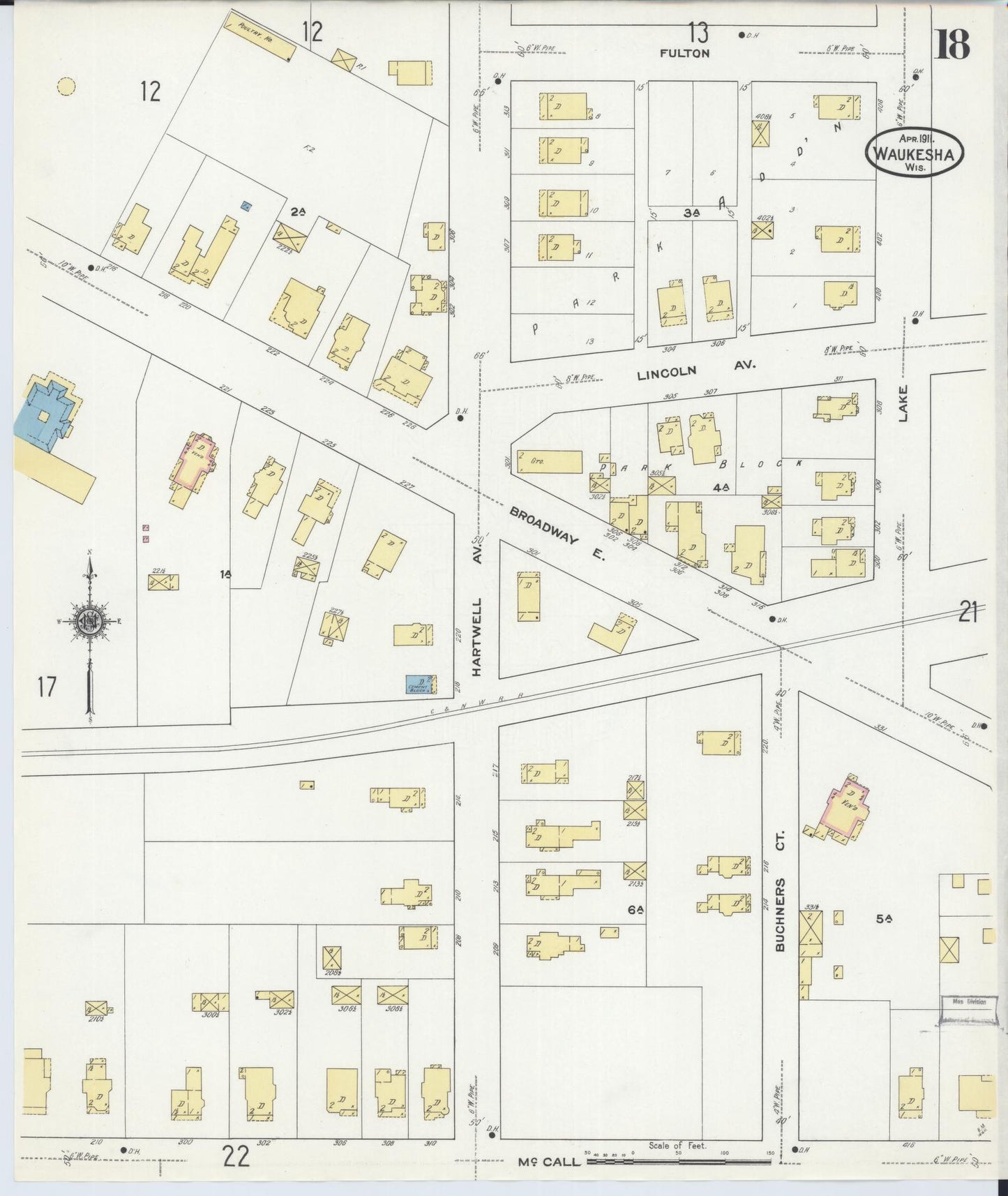 Sanborn Fire Insurance Map from Waukesha, Waukesha County, Wisconsin (1911), Sheet #0018 - Complete Map Set gallery image, historic Sanborn map, vintage wall art, Wisconsin Wisconsin