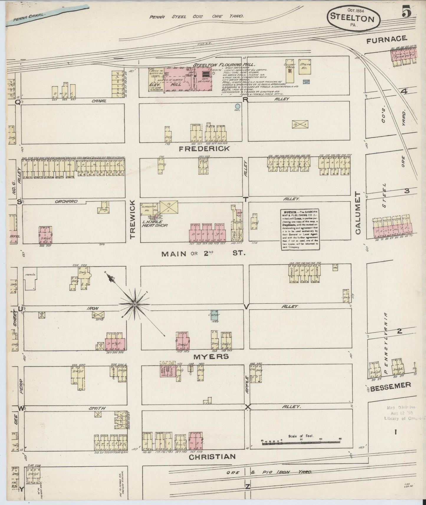 Sanborn Fire Insurance Map from Steelton, Dauphin County, Pennsylvania (1884), Sheet #0005 - Historic Sanborn Fire Insurance Map Print, vintage old map wall art, antique decor, genealogy gift, Pennsylvania Pennsylvania map