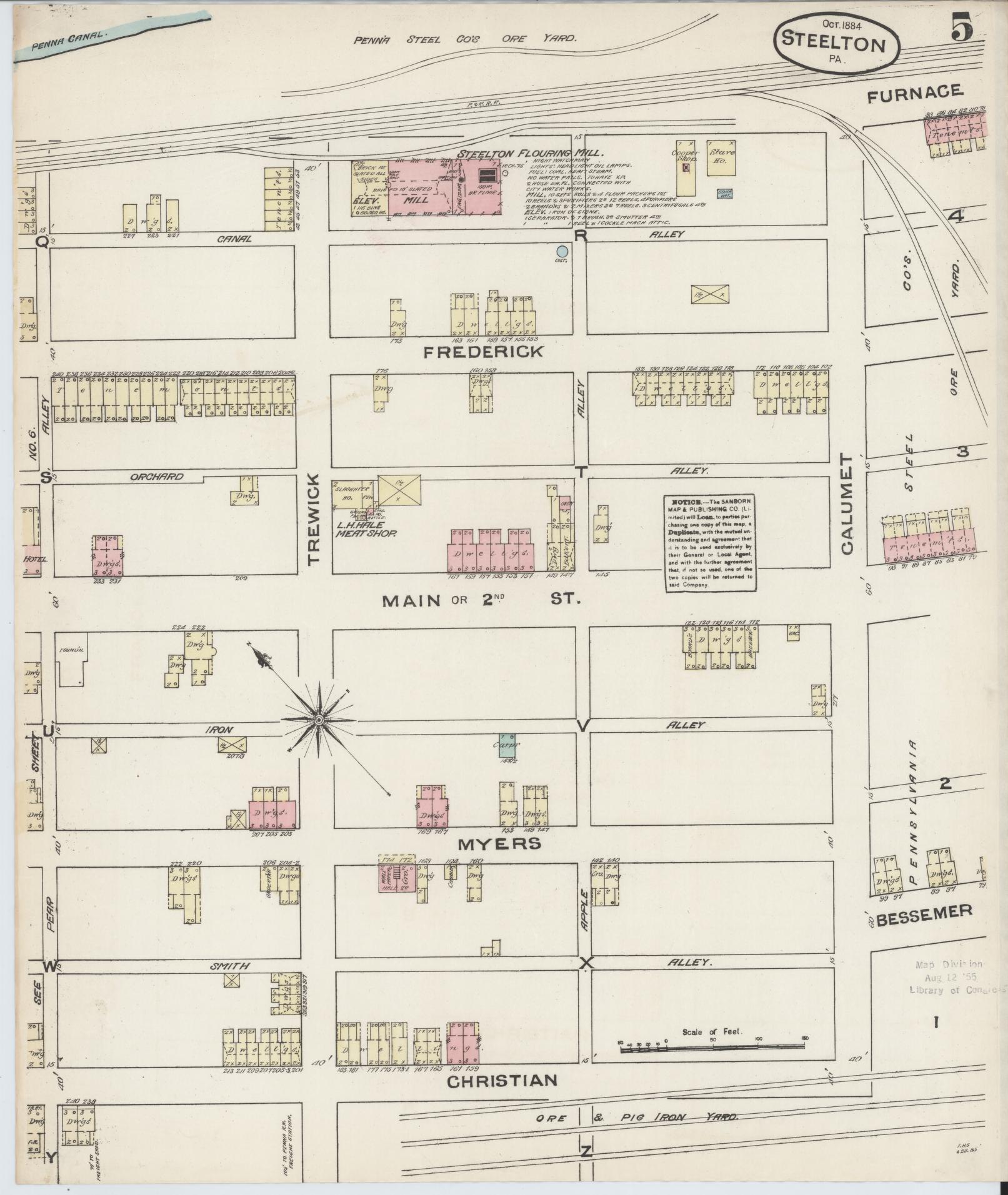 Sanborn Fire Insurance Map from Steelton, Dauphin County, Pennsylvania (1884), Sheet #0005 - Historic Sanborn Fire Insurance Map Print, vintage old map wall art, antique decor, genealogy gift, Pennsylvania Pennsylvania map