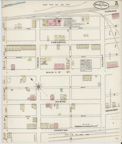 Sanborn Fire Insurance Map from Steelton, Dauphin County, Pennsylvania (1884), Sheet #0005 - Historic Sanborn Fire Insurance Map Print, vintage old map wall art, antique decor, genealogy gift, Pennsylvania Pennsylvania map