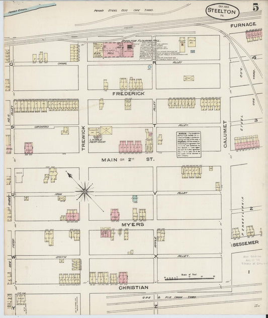 Sanborn Fire Insurance Map from Steelton, Dauphin County, Pennsylvania (1884), Sheet #0005 - Historic Sanborn Fire Insurance Map Print, vintage old map wall art, antique decor, genealogy gift, Pennsylvania Pennsylvania map