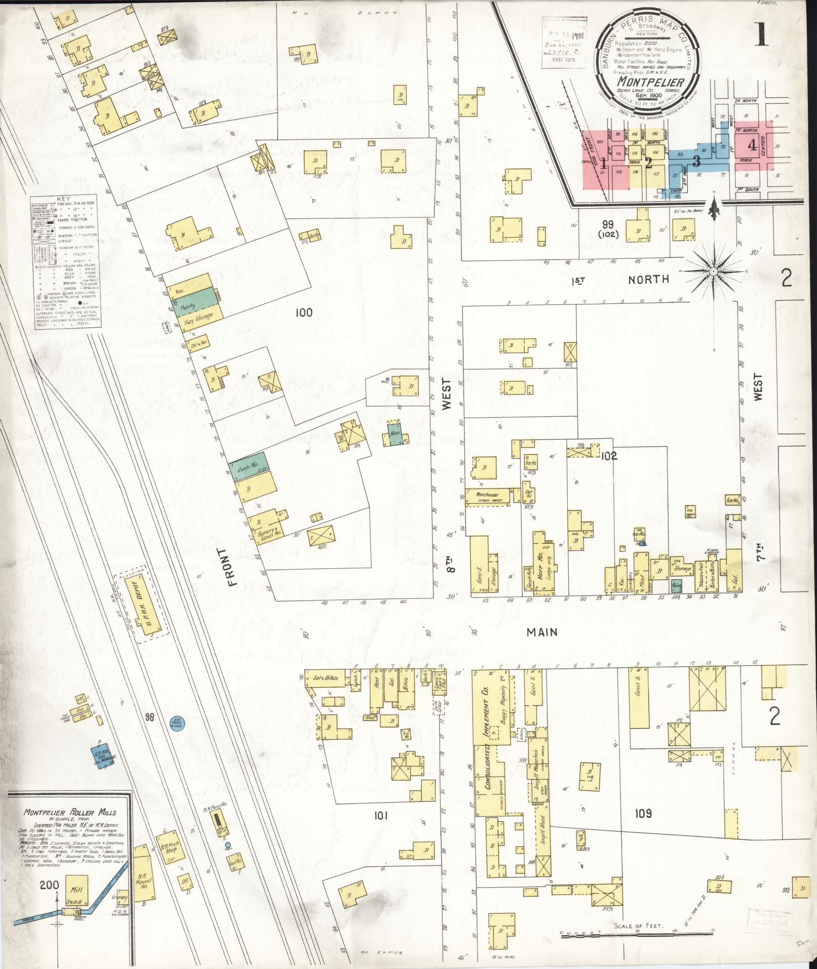 Sanborn Fire Insurance Map from Montpelier, Bear Lake County, Idaho (1900), Sheet #0001 - Historic Sanborn Fire Insurance Map Print, vintage old map wall art, antique decor, genealogy gift, Idaho Idaho map