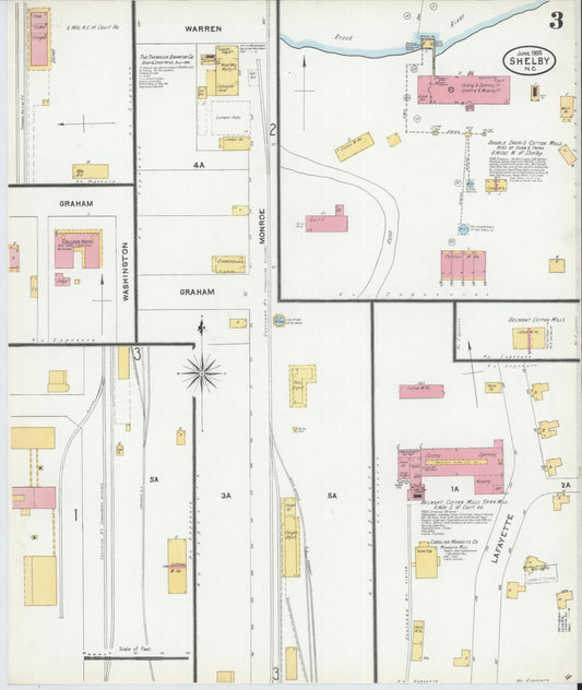 Sanborn Fire Insurance Map from Shelby, Cleveland County, North Carolina (1905), Sheet #0003 - Historic Sanborn Fire Insurance Map Print, vintage old map wall art, antique decor, genealogy gift, North Carolina North Carolina map