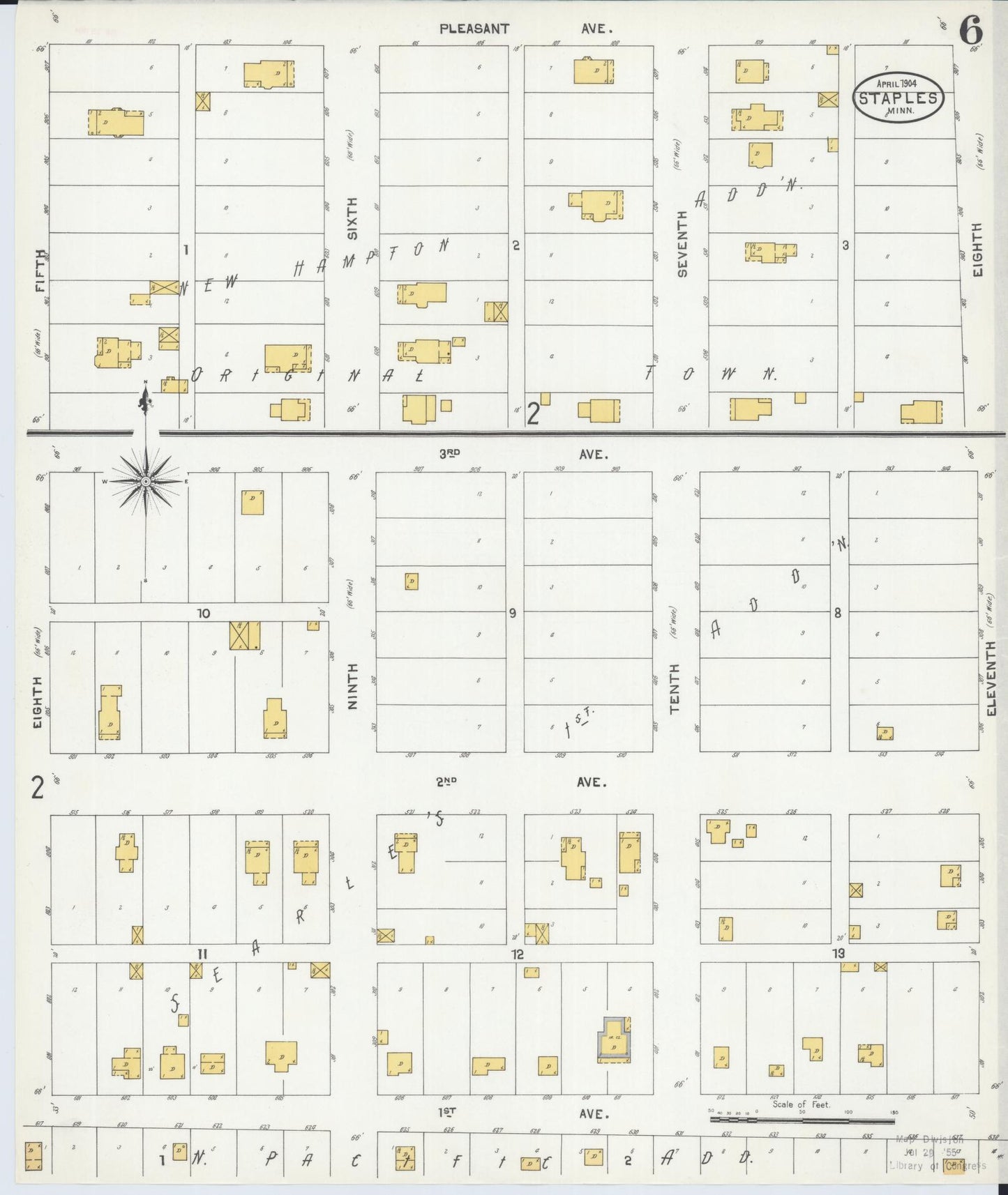 Sanborn Fire Insurance Map from Staples, Todd County, Minnesota (1904), Sheet #0006 - Complete Map Set gallery image, historic Sanborn map, vintage wall art, Minnesota Minnesota
