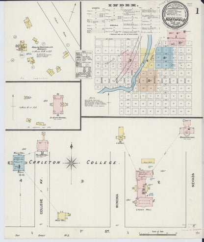 Sanborn Fire Insurance Map from Northfield, Rice County, Minnesota (1889), Sheet #0001 - Historic Sanborn Fire Insurance Map Print, vintage old map wall art, antique decor, genealogy gift, Minnesota Minnesota map