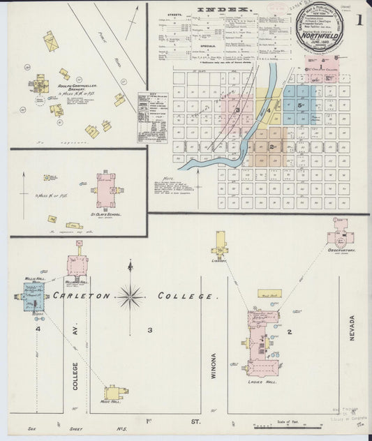 Sanborn Fire Insurance Map from Northfield, Rice County, Minnesota (1889), Sheet #0001 - Historic Sanborn Fire Insurance Map Print, vintage old map wall art, antique decor, genealogy gift, Minnesota Minnesota map