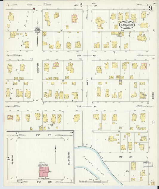 Sanborn Fire Insurance Map from Baraboo, Sauk County, Wisconsin (1913), Sheet #0009 - Historic Sanborn Fire Insurance Map Print, vintage old map wall art, antique decor, genealogy gift, Wisconsin Wisconsin map